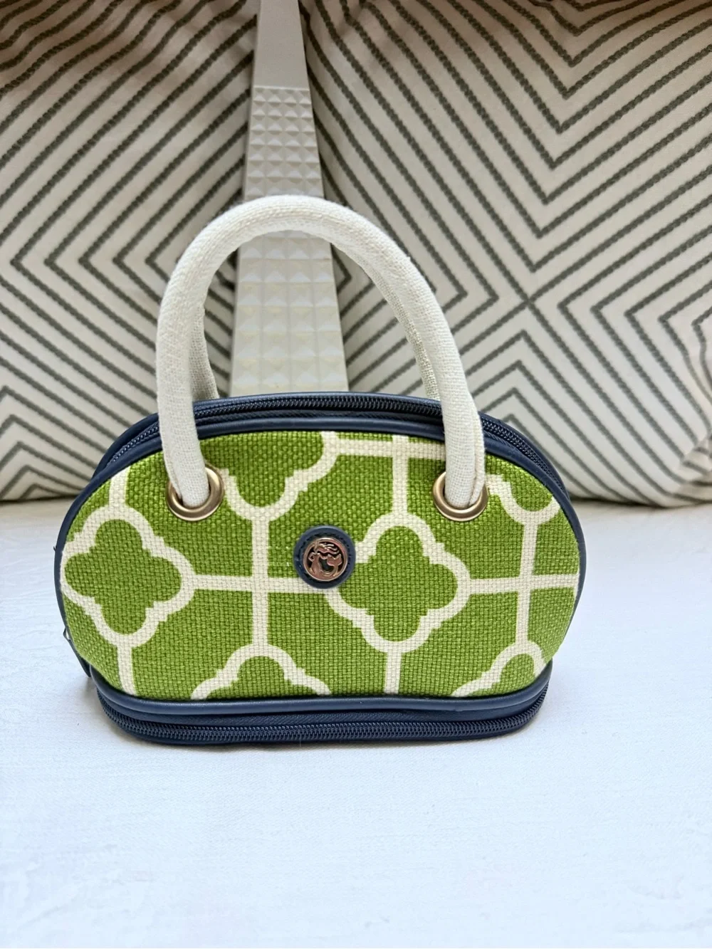 Spartina Green Patterned Mini Satchel Cosmetic Bag